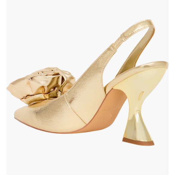 NEW KATY PERRY GOLD THE LATERR HIGH FLOWER SLINGBACK PUMPS HIGH HEELS SHOES 5.5 - Picture 4 of 8